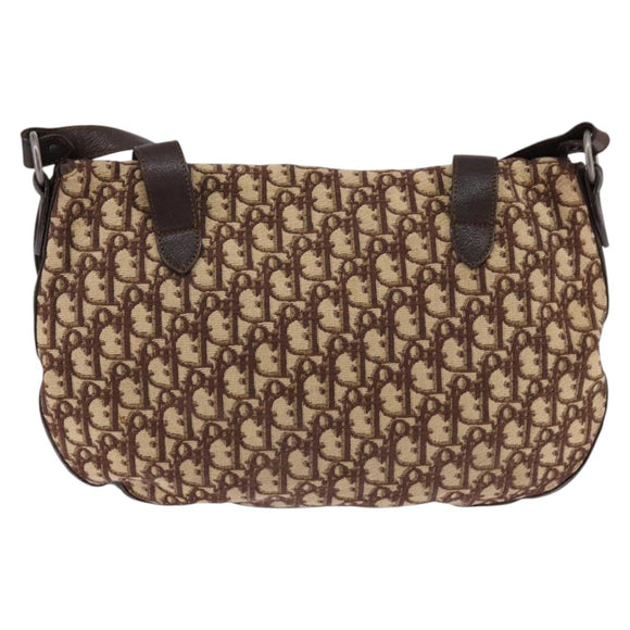 Christian Dior Trotter Canvas Shoulder Bag Brown Silver Auth 144872