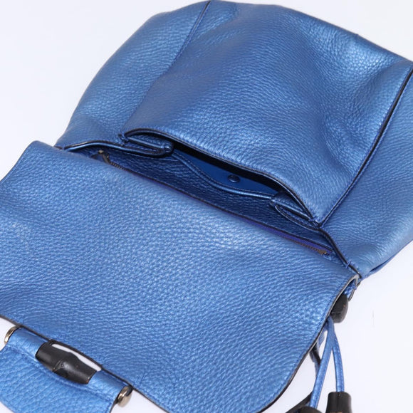 GUCCI Bamboo Shoulder Bag Leather Blue 0525040 347101 Auth 144873