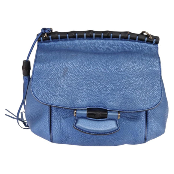 GUCCI Bamboo Shoulder Bag Leather Blue 0525040 347101 Auth 144873