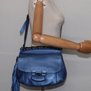 GUCCI Bamboo Shoulder Bag Leather Blue 0525040 347101 Auth 144873-23