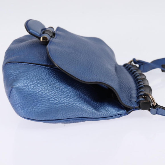 GUCCI Bamboo Shoulder Bag Leather Blue 0525040 347101 Auth 144873