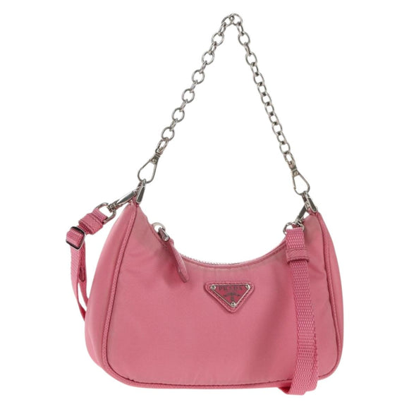 PRADA Shoulder Bag Nylon Pink Silver Auth 144876M
