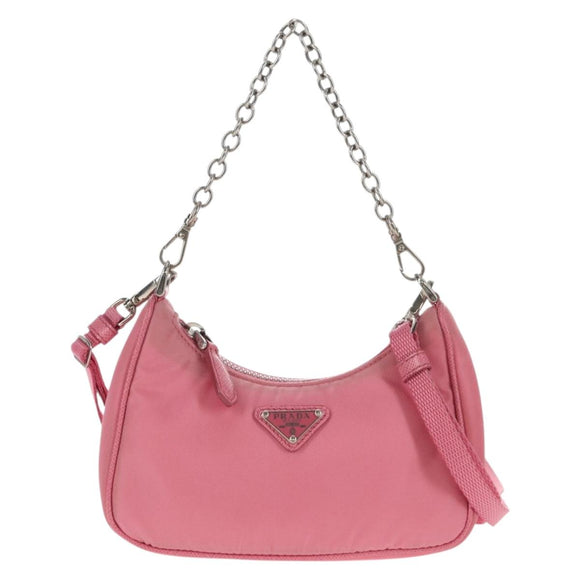 PRADA Shoulder Bag Nylon Pink Silver Auth 144876M