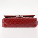 CHANEL Chain Double Flap Matelasse 25 Bag Patent leather Red Silver Auth 144878-6