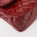 CHANEL Chain Double Flap Matelasse 25 Bag Patent leather Red Silver Auth 144878-15