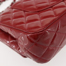 CHANEL Chain Double Flap Matelasse 25 Bag Patent leather Red Silver Auth 144878-17