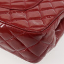 CHANEL Chain Double Flap Matelasse 25 Bag Patent leather Red Silver Auth 144878-18