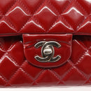 CHANEL Chain Double Flap Matelasse 25 Bag Patent leather Red Silver Auth 144878-19