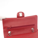 CHANEL Chain Double Flap Matelasse 25 Bag Patent leather Red Silver Auth 144878-20