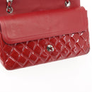CHANEL Chain Double Flap Matelasse 25 Bag Patent leather Red Silver Auth 144878-21