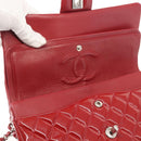CHANEL Chain Double Flap Matelasse 25 Bag Patent leather Red Silver Auth 144878-9