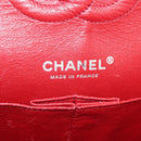 CHANEL Chain Double Flap Matelasse 25 Bag Patent leather Red Silver Auth 144878-23