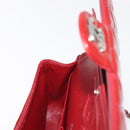 CHANEL Chain Double Flap Matelasse 25 Bag Patent leather Red Silver Auth 144878-25