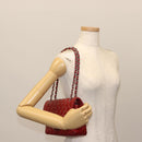 CHANEL Chain Double Flap Matelasse 25 Bag Patent leather Red Silver Auth 144878-28