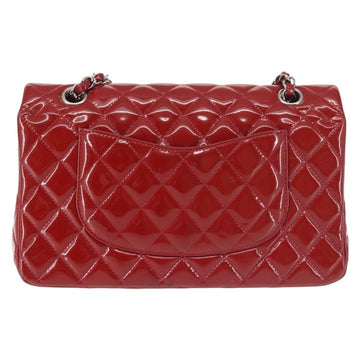 CHANEL Chain Double Flap Matelasse 25 Bag Patent leather Red Silver Auth 144878 - 0