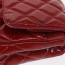 CHANEL Chain Double Flap Matelasse 25 Bag Patent leather Red Silver Auth 144878-4