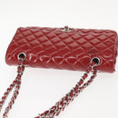 CHANEL Chain Double Flap Matelasse 25 Bag Patent leather Red Silver Auth 144878-7