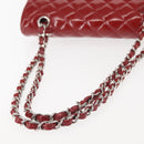 CHANEL Chain Double Flap Matelasse 25 Bag Patent leather Red Silver Auth 144878-8
