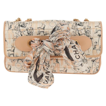 CHANEL Choco Bar Chain Shoulder Bag Silk Pink Gold CC Auth 144881SAV - 0