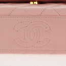CHANEL Matelasse Camellia Chain Shoulder Bag Leather Pink Gold CC Auth 144882V-11