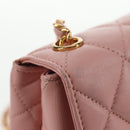 CHANEL Matelasse Camellia Chain Shoulder Bag Leather Pink Gold CC Auth 144882V-17