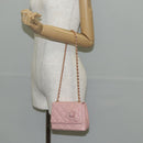 CHANEL Matelasse Camellia Chain Shoulder Bag Leather Pink Gold CC Auth 144882V-26