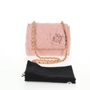 CHANEL Matelasse Camellia Chain Shoulder Bag Leather Pink Gold CC Auth 144882V-27
