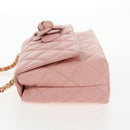 CHANEL Matelasse Camellia Chain Shoulder Bag Leather Pink Gold CC Auth 144882V-4