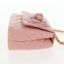 CHANEL Matelasse Camellia Chain Shoulder Bag Leather Pink Gold CC Auth 144882V-5