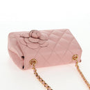 CHANEL Matelasse Camellia Chain Shoulder Bag Leather Pink Gold CC Auth 144882V-6