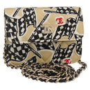 CHANEL Matelasse Checkered Flag Chain Shoulder Pouch Nylon Gold CC Auth 144883A-1