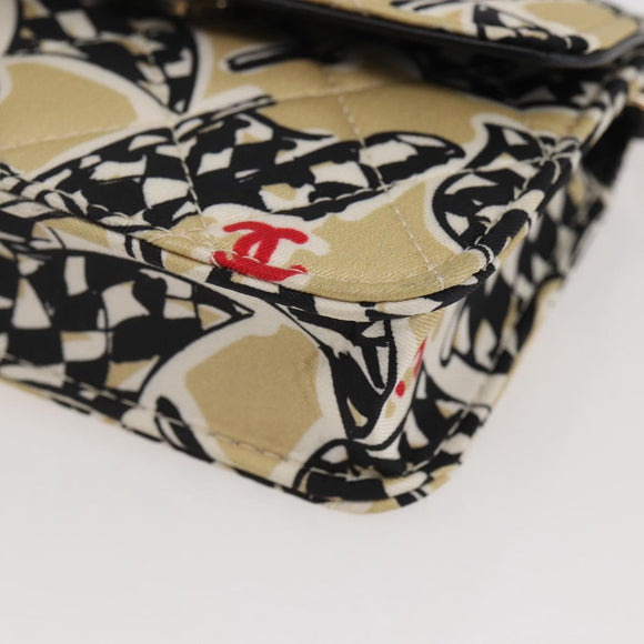 CHANEL Matelasse Checkered Flag Chain Shoulder Pouch Nylon Gold CC Auth 144883A