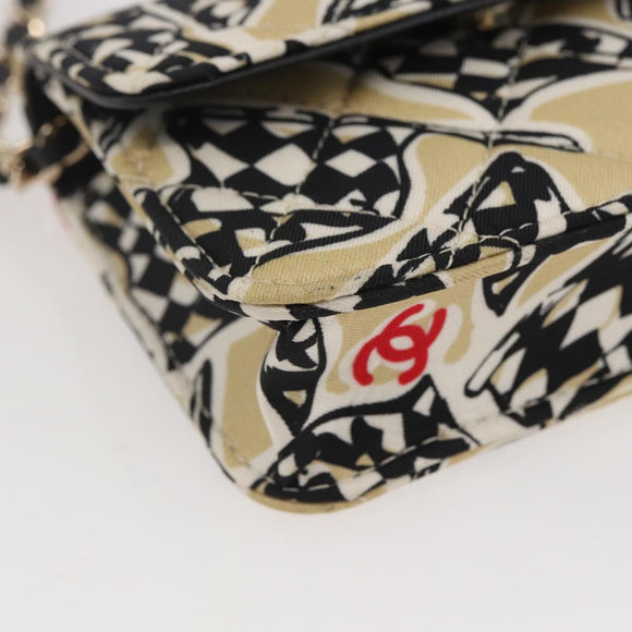 CHANEL Matelasse Checkered Flag Chain Shoulder Pouch Nylon Gold CC Auth 144883A