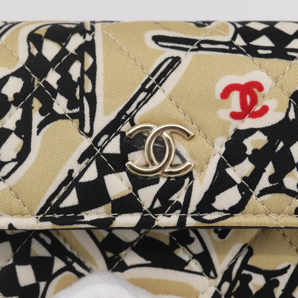 CHANEL Matelasse Checkered Flag Chain Shoulder Pouch Nylon Gold CC Auth 144883A