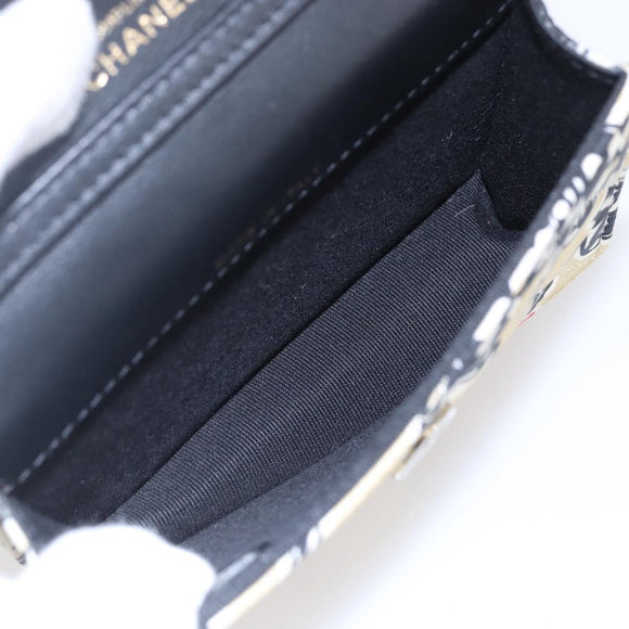 CHANEL Matelasse Checkered Flag Chain Shoulder Pouch Nylon Gold CC Auth 144883A