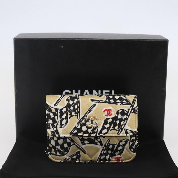 CHANEL Matelasse Checkered Flag Chain Shoulder Pouch Nylon Gold CC Auth 144883A