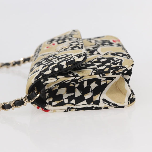 CHANEL Matelasse Checkered Flag Chain Shoulder Pouch Nylon Gold CC Auth 144883A