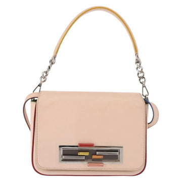 FENDI Trevaget Shoulder Bag Leather 2way Pink Silver Auth 144887 - 0