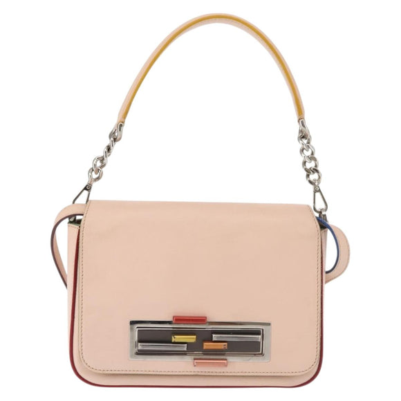 FENDI Trevaget Shoulder Bag Leather 2way Pink Silver Auth 144887