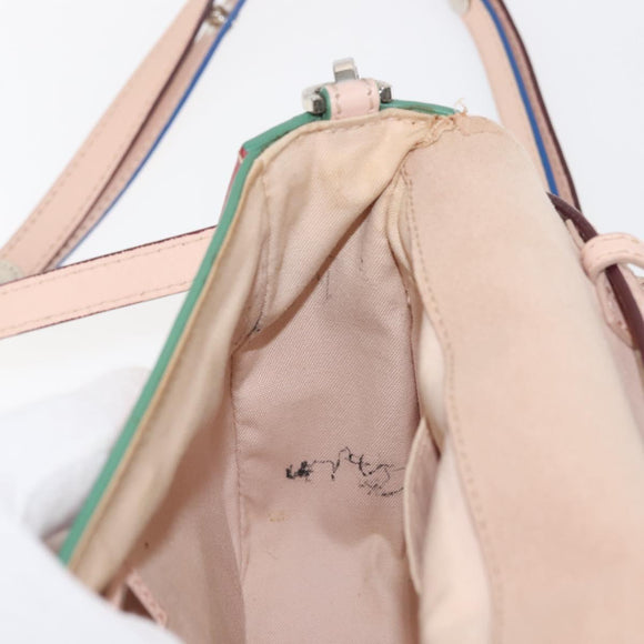 FENDI Trevaget Shoulder Bag Leather 2way Pink Silver Auth 144887