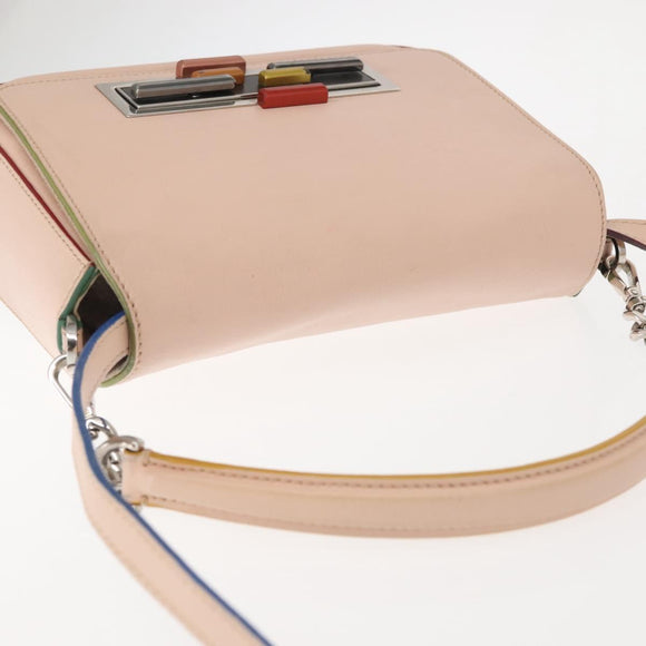FENDI Trevaget Shoulder Bag Leather 2way Pink Silver Auth 144887