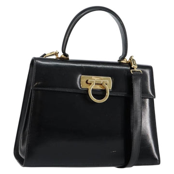 Salvatore Ferragamo Gancini Hand Bag Leather 2way Black Gold Auth 144914