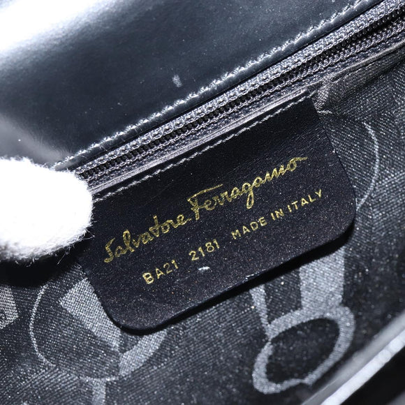 Salvatore Ferragamo Gancini Hand Bag Leather 2way Black Gold Auth 144914