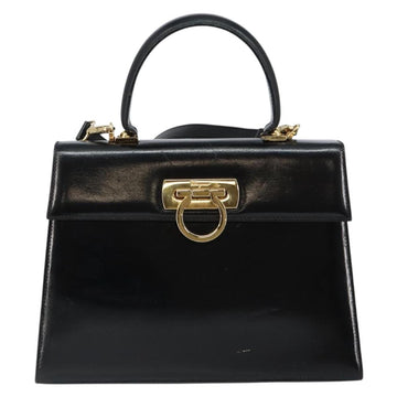 Salvatore Ferragamo Gancini Hand Bag Leather 2way Black Gold Auth 144914 - 0