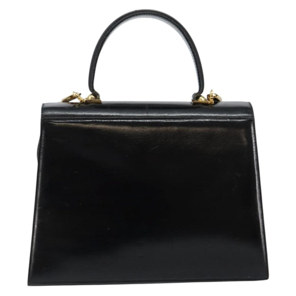 Salvatore Ferragamo Gancini Hand Bag Leather 2way Black Gold Auth 144914