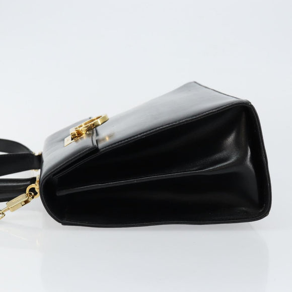 Salvatore Ferragamo Gancini Hand Bag Leather 2way Black Gold Auth 144914