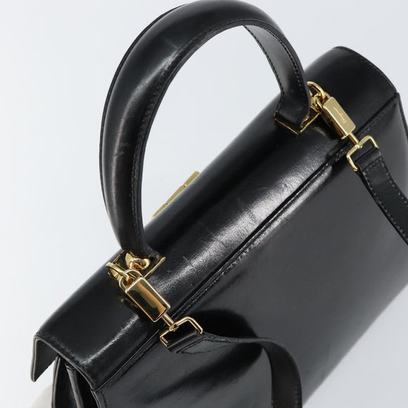 Salvatore Ferragamo Gancini Hand Bag Leather 2way Black Gold Auth 144914