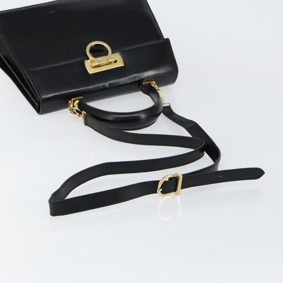 Salvatore Ferragamo Gancini Hand Bag Leather 2way Black Gold Auth 144914