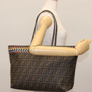 FENDI Zucca Canvas Tote Bag Black Brown Auth 144917-21
