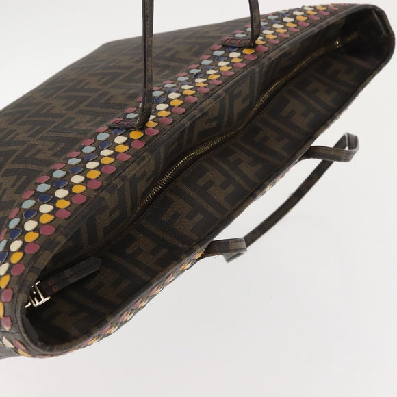 FENDI Zucca Canvas Tote Bag Black Brown Auth 144917